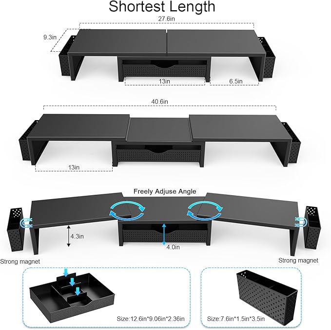 gianotter Dual Monitor Stand Riser + 4-Tier Paper Organizer (Black)