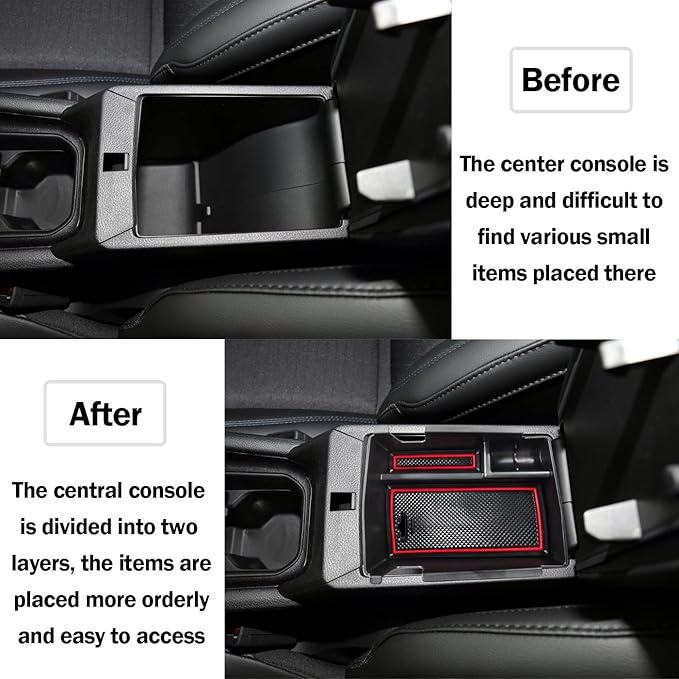 TACOBRO Center Console Organizer Tray Compatible with Jeep Compass 2022 2023 2024 2025 Accessories Insert Armrest Glove Box Secondary Storage Divider ABS Materials，Red