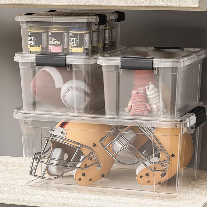 Superio Storage Bins with Lids- 3 Pack, 1.85 Qt Clear Boxes for Organizing, Stackable Plastic Containers- BPA Free, Non-Toxic, Odor Free, Organizer for Home, Office, Dorm