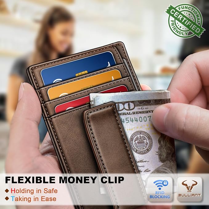BULLIANT Men Wallet,Slim Leather Wallet Money Clip Card Hodler For Men Gift 8 Cards RFID Blocking