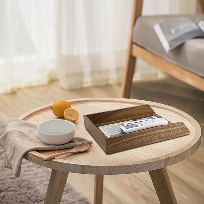 Buqoo Walnut Wood Desk Organizer Letter Tray | 12.9x10.1x2.2in, Rectangular, Serving & Storage Tray, Office/Home