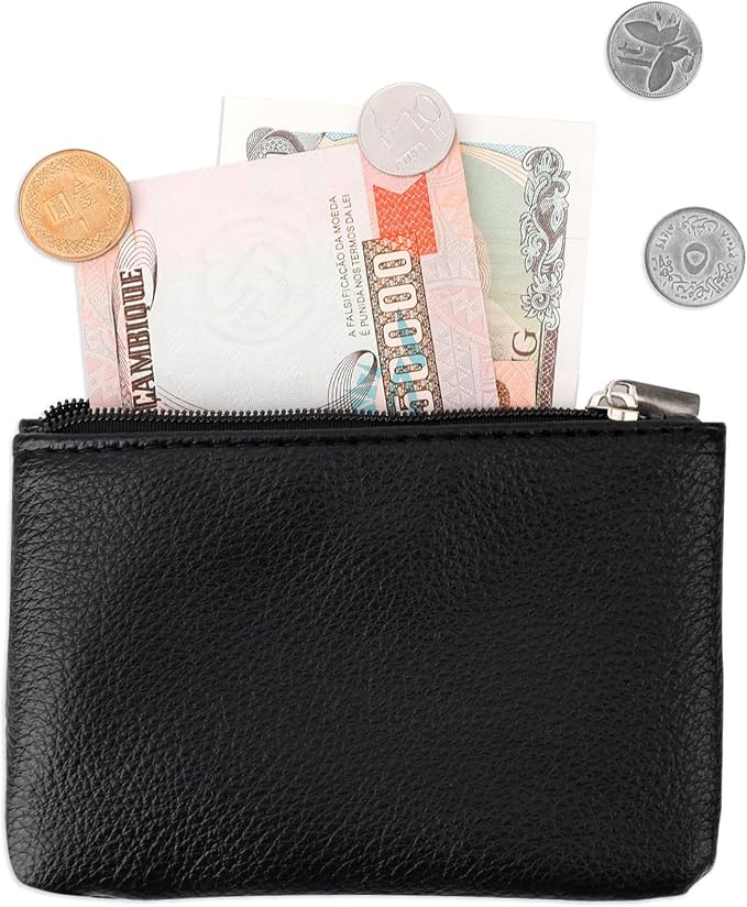 KALIONE 2 Pack Coin Purse, Portable PU Leather Coin Purse with Zipper Coin Purse Mini Change Purse Small Coin Purse for Women Credit Card Folded Bills ID Key(Black&Light Brown)