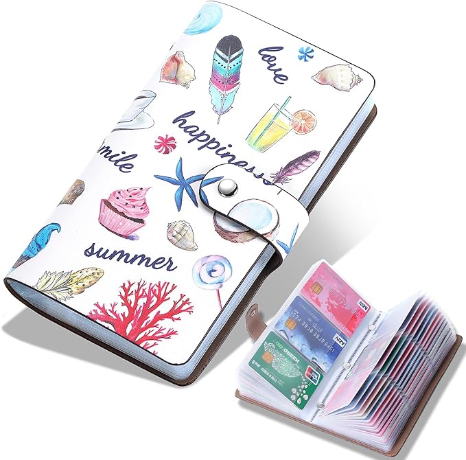 RFID Credit Card Holder, Leather Business Card Organizer with 96 Card Slots, Credit Card Case for Managing Your Different Cards and Important Documents to Prevent Loss or Damage (Delicious Food)