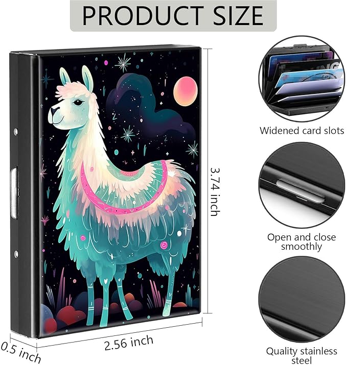 Credit Card Holder, Alpaca Art Design Mini RFID Blocking Aluminum Wallet Slim Metal Hard Case Shell Travel Wallet ID Case Small Credit Cards Case Business Cards for Women Men Girls