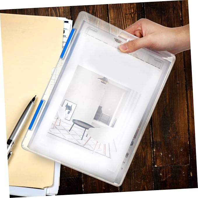 TEHAUX 4pcs Transparent File Box with Lid Stackable Desktop Organizer for Paper Storage Clear Document Holder Minimalist Design for Office and Home Use