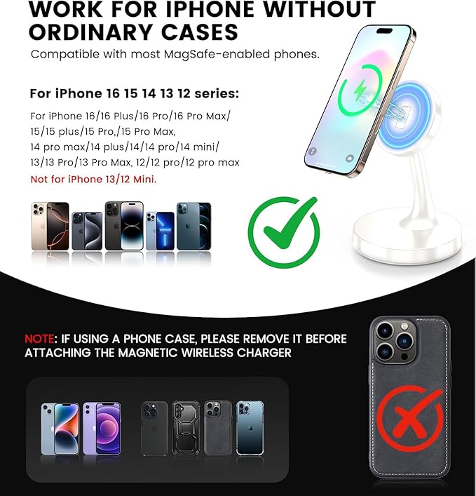 2 Pack Magnetic Wireless Charger iPhone, 15W Fast Mag-Safe Charger Stand for iPhone 17/17 Air/17 Pro/17 Pro Max 16/15/14/13/12 Series Magnet Wireless Charging Station/Pad for AirPods- Gifts Ideas