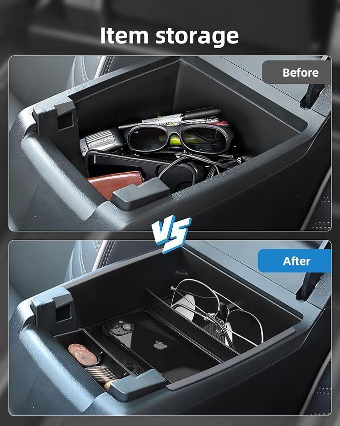 Armrest Organizer for 2025 2024 2023 Chevy Colorado/GMC Canyon, Center Console Organizer with Removable Rubber Mat, Center Console Tray Custom for Chevy Colorado Accessories, Black