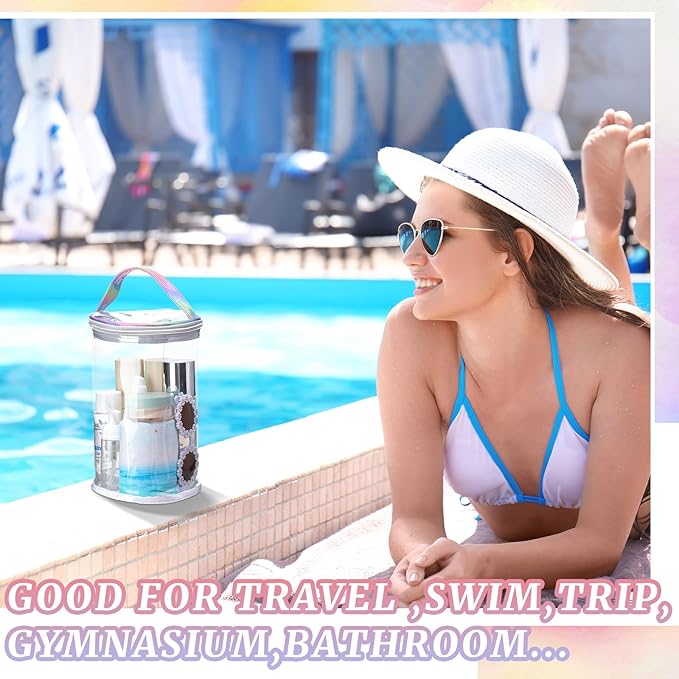 Sanwuta Clear Lotion Bag for Toiletry Sunscreen Cylinder Makeup Bag Heavy Duty Travel Organizer Pouch Waterproof Cosmetic Pouch with Handle Zipper Gift for Summer Beach Pool Airport Women(Silver)