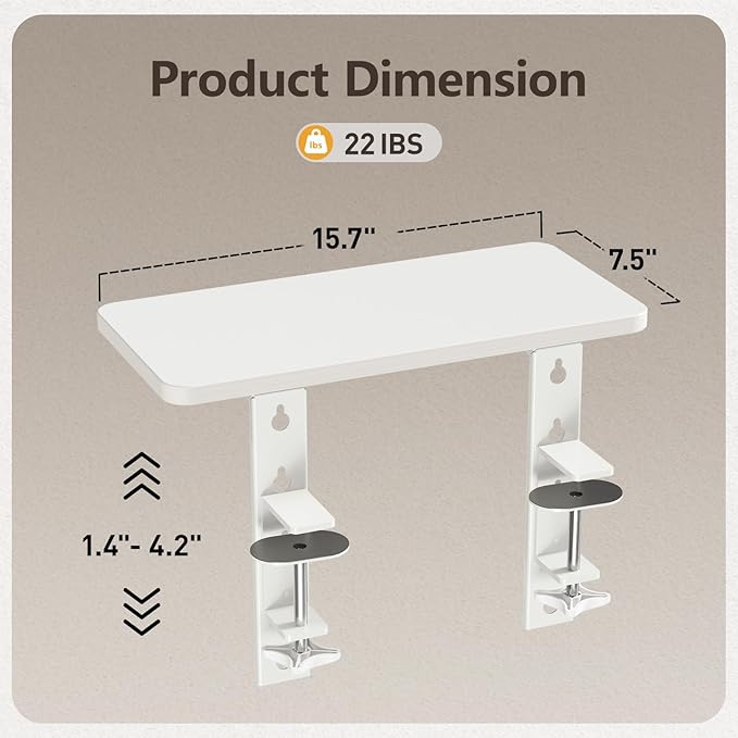 3 in 1 Clamp-on 15.7"×7.5" Desk Extender, Heavy-Duty Side/Top Desk Organizer Shelf, Adjustable Desktop Storage for Office Accessories, Monitor and Laptop Riser, White