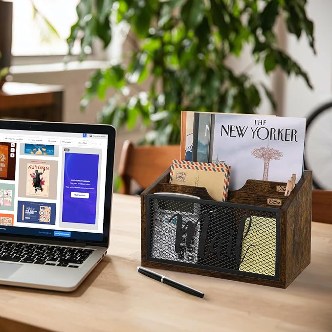 YINMIT Mail Organizer Countertop, Mail Holder, Mail Sorter for Desk, Desktop Mail Basket, Mail Organizer Wall Mounted, Office Desk Organizers and Accessories for File Paper Folder