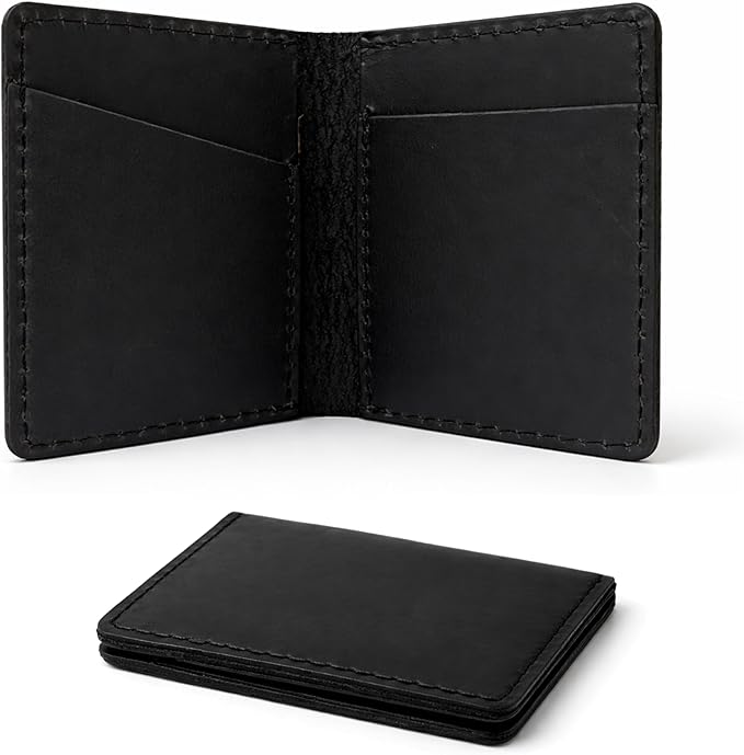 Genuine Leather Bifold Card Holder Wallet for Men & Women – Slim Minimalist Front Pocket Credit Card Wallet, Compact Leather Credit Card Case for Travel & Everyday Carry- Black