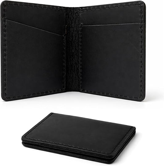 Genuine Leather Bifold Card Holder Wallet for Men & Women – Slim Minimalist Front Pocket Credit Card Wallet, Compact Leather Credit Card Case for Travel & Everyday Carry- Black