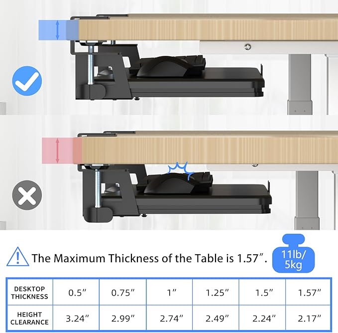 suptek Large Keyboard Tray Under Desk Pull Out with C Clamp Mount, Computer Keyboard & Mouse Tray, 34 (38 Including Clamps) x 11.8 inch Slide-Out Platform Computer Drawer for Typing, Black, DSF1LB