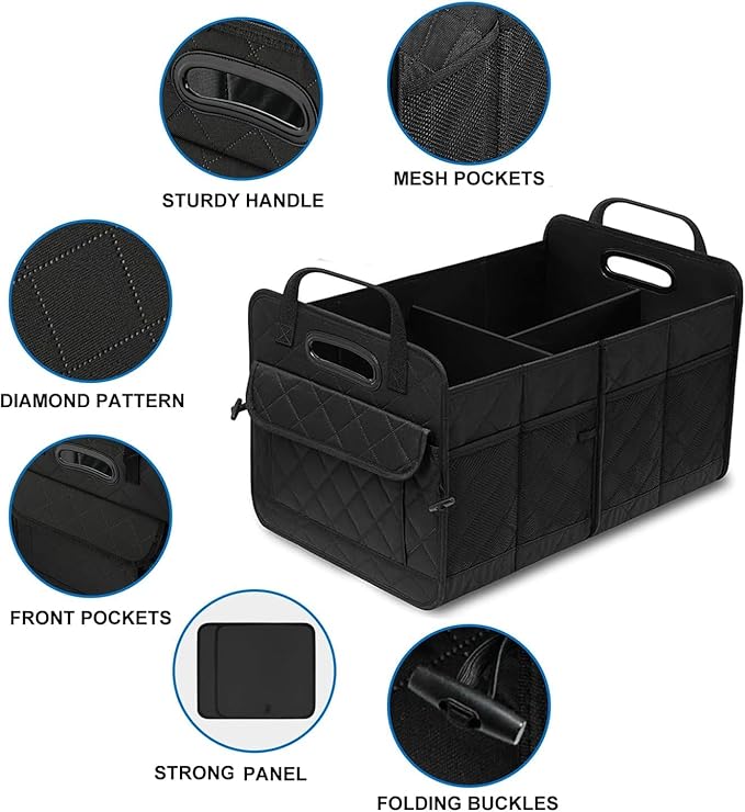 AOPHY Car Trunk Organizer, 75L Large Capacity Waterproof Auto Storage with Non-Slip Bottom Strips, Collapsible Cargo Organizer for Suv, Truck, Sedan, Portable Car Accessories for Women Men(Black)
