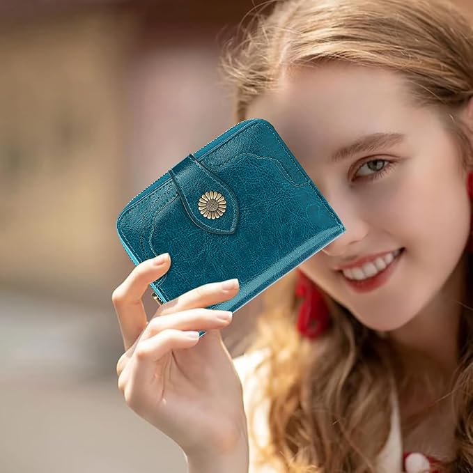 SENDEFN Small Womens Wallet Leather RFID Blocking with Multiple Card Slots and Zipper Coin Pocket