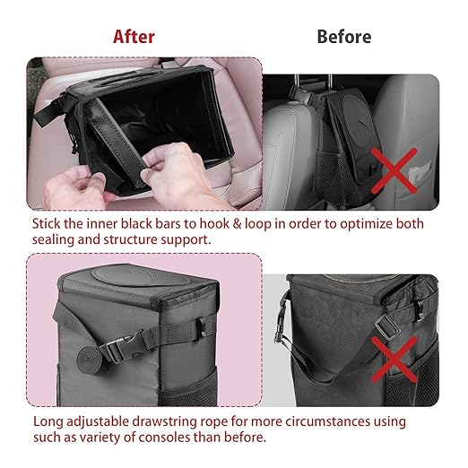 Ryhpez Car Trash Can with Lid - Leakproof Trash Bin Car Garbage Can, Collapsible Automotive Truck Organizer and Storage Bag Car Accessories for Women Men Road Trip Essentials