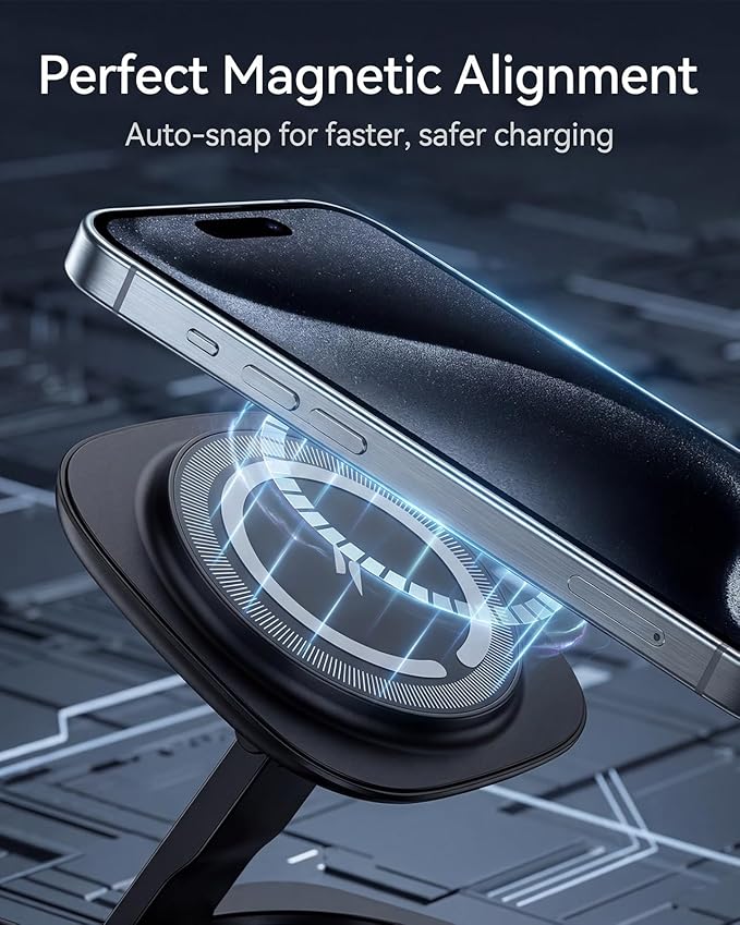 Traveling Magnetic Wireless Charging Station - ADADPU 3 in 1 Foldable Charger Stand for Apple Devices, Travel Charging Pad for iPhone 17 16 15 14 13 12 Pro Max Plus, for Apple Watch AirPods, Black
