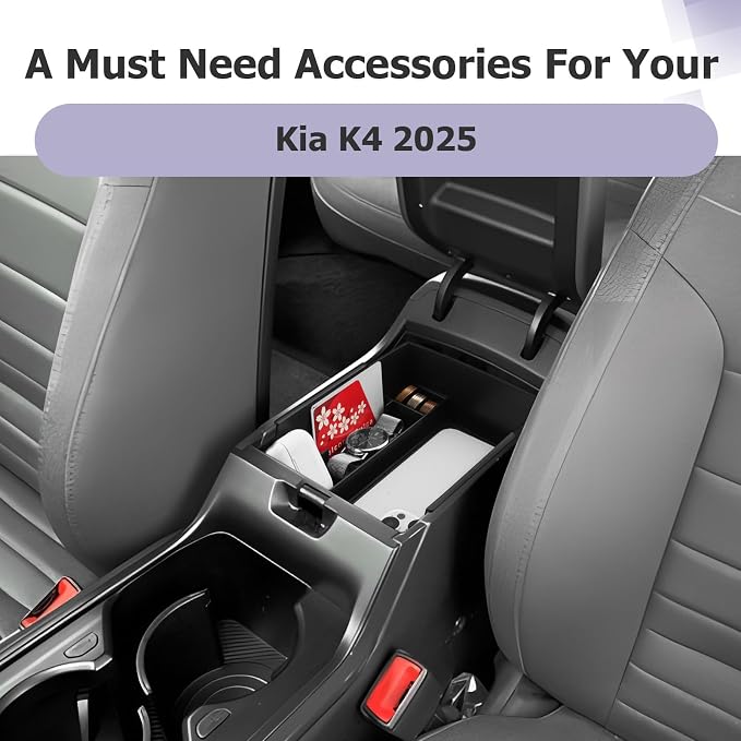 LUWU K4 KIA 2026 Center Console Organizer Compatible with 2025 2026 Kia K4 LX/LXS/EX/GT-Line/GT-Line Turbo Accessories Armrest Console Organizer Armrest Insert Tray 2025 2026 Kia K4 Black-trim
