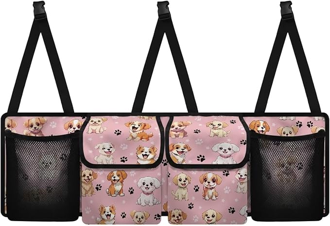 Cute Dog Car Trunk Organizer Back Seat Hanging with 4 Pockets Auto Trunk Storage Bag Multipurpose Cargo Accessory Space Saving Facilitator for SUV Truck Sedan