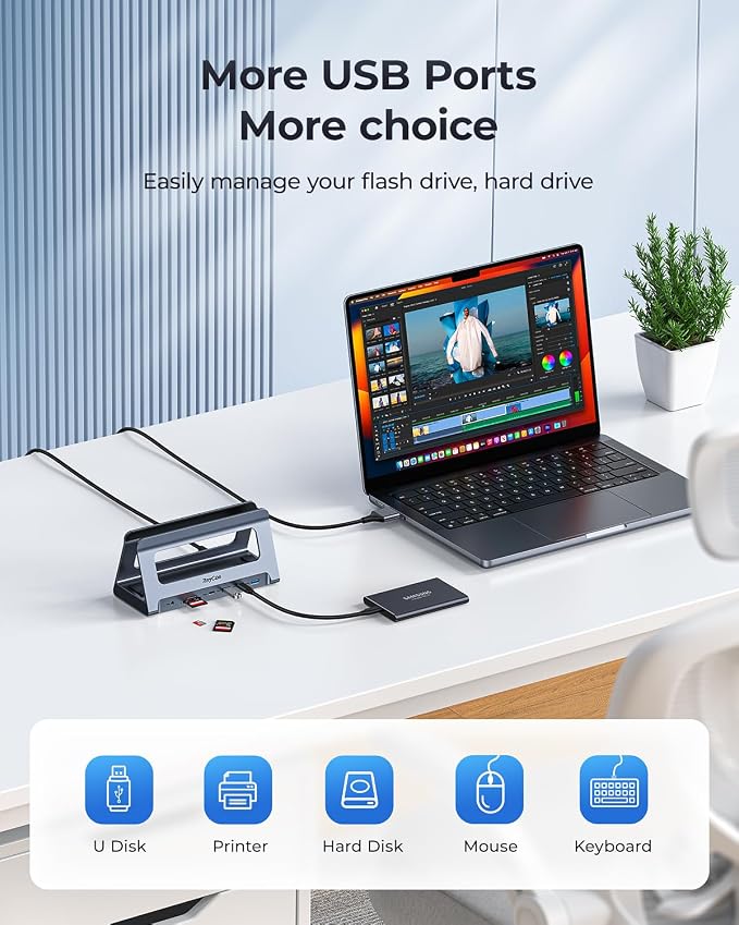 RayCue USB-C Docking Station for MacBook Pro/Air, Dual HDMI, USB-C Dock with 10Gbps, PD3.0, RJ45, 2xUSB 3.0, 2xUSB 2.0, SD/TF, Audio
