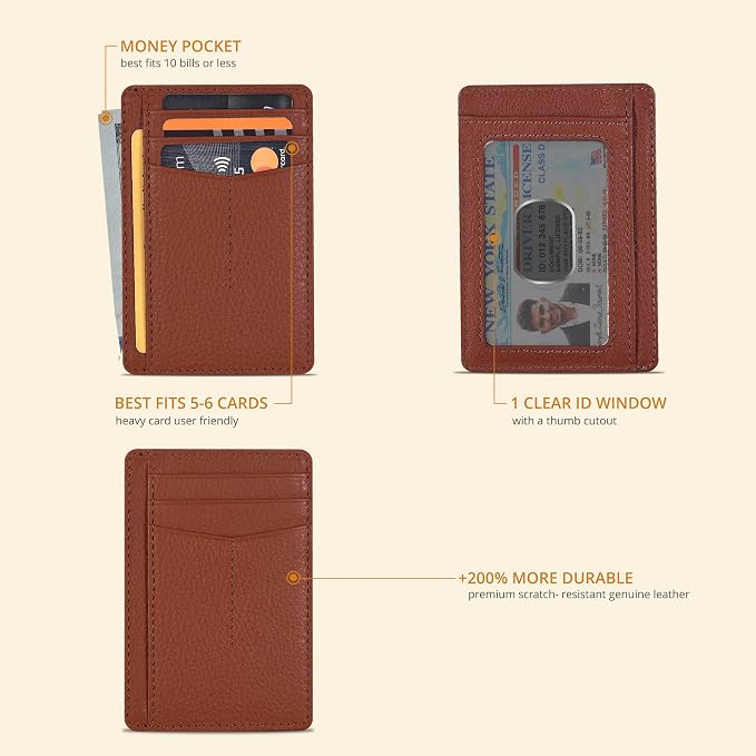 Oak Leathers Leather Slim Minimalist Wallet for Men & Women RFID Front Pocket Leather Card Holder Wallets (Nappa Cognac Tan)