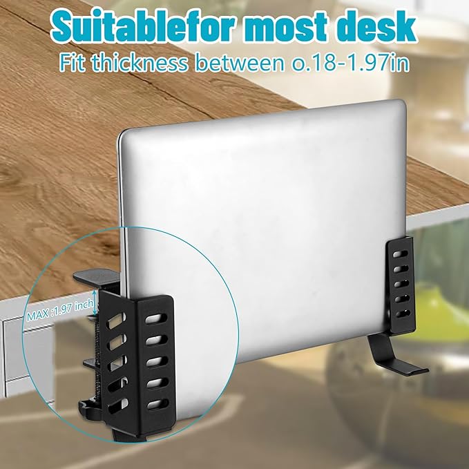 MAQUITA Desk Laptop Stand,No-Drill Desktop Mount,Hanging Holder for Desk - Clamp Storage for Laptops/Book/Keyboards/Headphone/Backpack Black