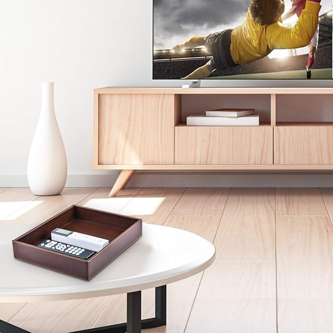 Leather Decorative Vanity Tray, Desktop Storage Organizer, Catchall Tray, Valet Tray, Nightstand or Dresser Organizer Tray for Men Change,Key,Phone,Glasses (Brown)