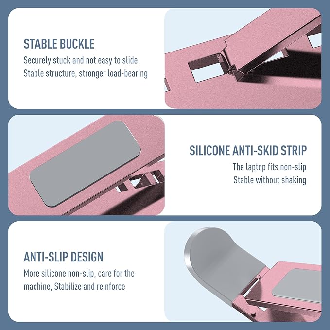 Portable Laptop Riser, Adjustable Laptop Stand,Aluminum Laptop Stand for Desk Foldable, Ergonomic Computer Notebook Stand Holder for MacBook Air Pro, Dell XPS, HP (10-15.6'')(Pink)