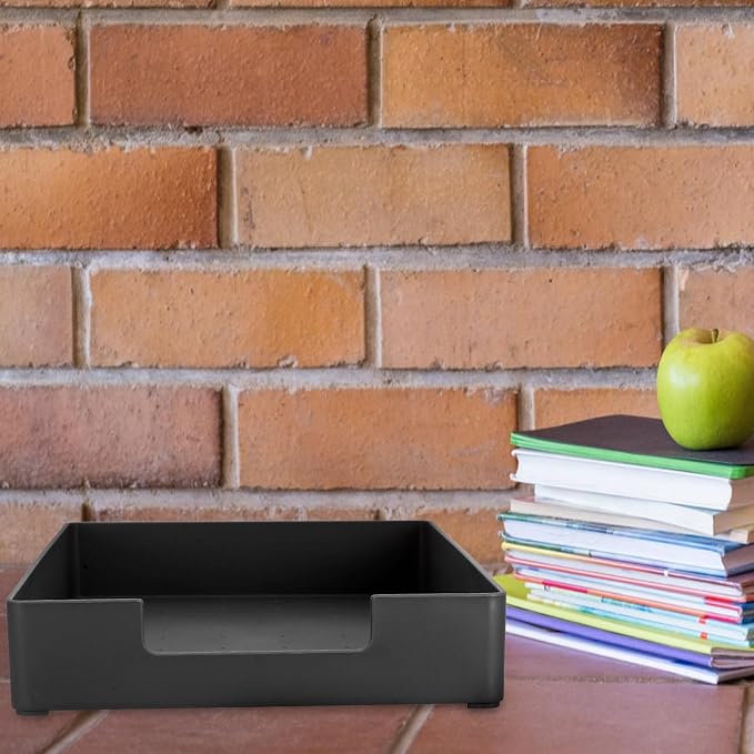A4 Plastic Desktop File Organizer Box with Lid, Multipurpose Office Storage Container for Documents and Sundries, Black Stackable Paper Tray for Home and Office Use