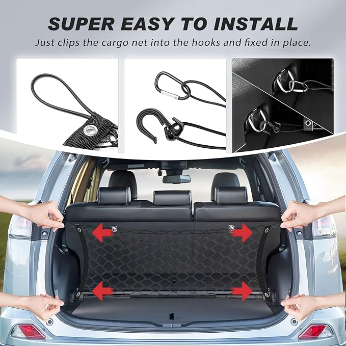 Karltys Envelope Style Cargo Net for Toyota Sienna 2026 2025 2024 2023 2022 2021, 2025 Sienna Accessories Rear Trunk Mesh Cargo Net, Elastic Heavy Duty Nylon Mesh Storage Netting Organizer