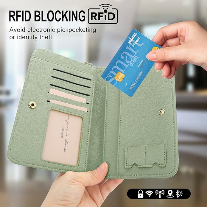DOB SECHS Leather Passport Wallet Crossbody Phone Bag, RFID Blocking Passport Holder Credit Cards Case for Women