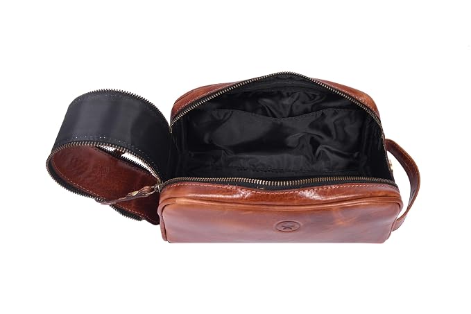 Leather Toiletry Bag for Men | Grooming Travel Kit | With Waterproof Lining | By Aaron Leather Goods