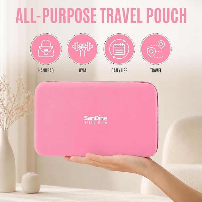 Silicone Makeup Bag for Women – Waterproof Silicone Cosmetic Pouch & Makeup Brush Holder – Easy‑Clean Travel Toiletry Organizer with Zipper – Soft Durable Silicone Case by Sandine (Pink)