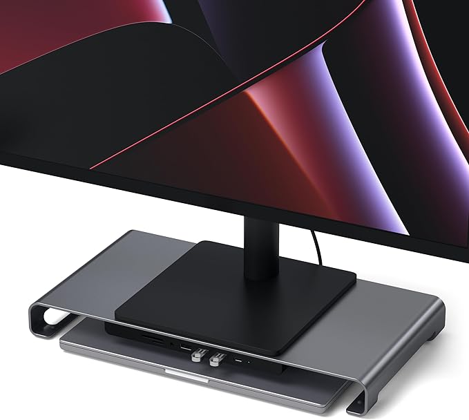Satechi USB C Hub Monitor Stand for Desk with USB-C Data Port, 3 USB 3.0 Ports, Micro/SD Card Readers, Audio Jack, Computer Monitor Stand for Desktop Computers, Monitors, and Laptops