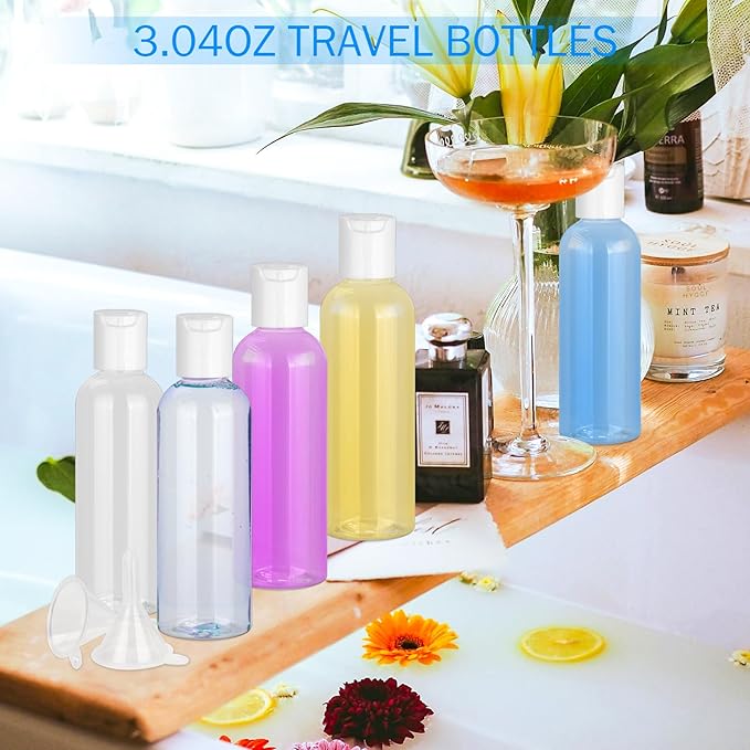 6 Pack Travel Bottles for Toiletries, 3.4 oz Travel Bottles TSA Approved Leakproof Plastic Empty Bottles, Toiletry Containers with Labels for Shampoo Conditioner Lotion Travel Essentials Accessories