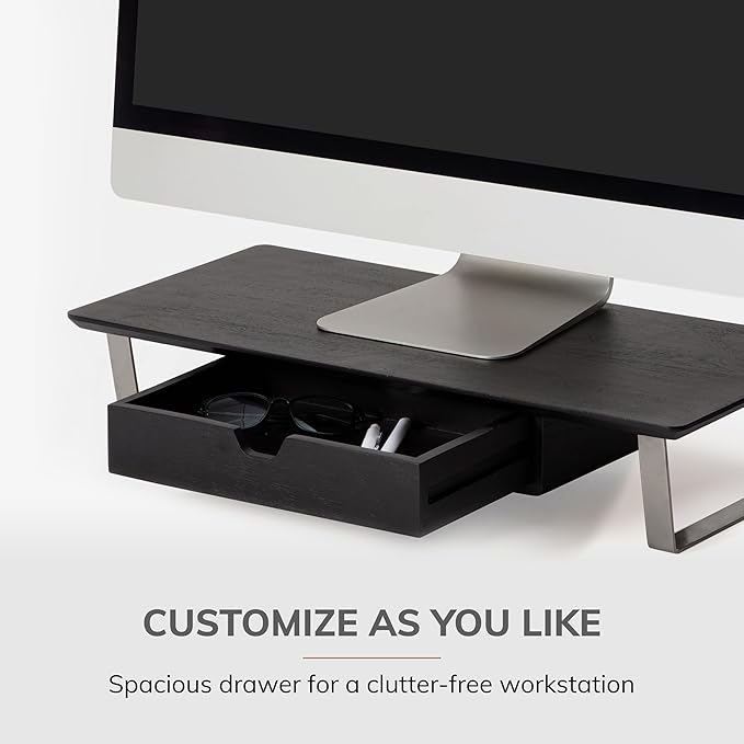 Anji Mountain Monitor Stand - Desktop Organizer & Laptop Riser, Ergonomic Monitor Riser, Space-Saving Monitor Stand for Desk, Durable Construction, Easy Assembly, Ideal for Home & Office,Black
