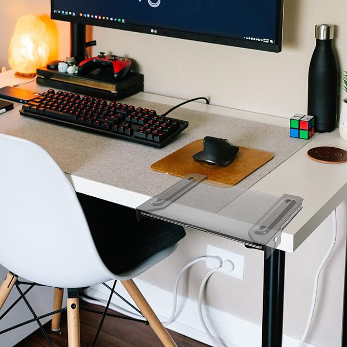 Wall Mount and Under Desk Mount Laptop Holder, Universal Laptop Storage Bracket for Devices Up to 1.18" Thick Macbooks, Surface, Keyboards, Tablets & More (Metal Black)