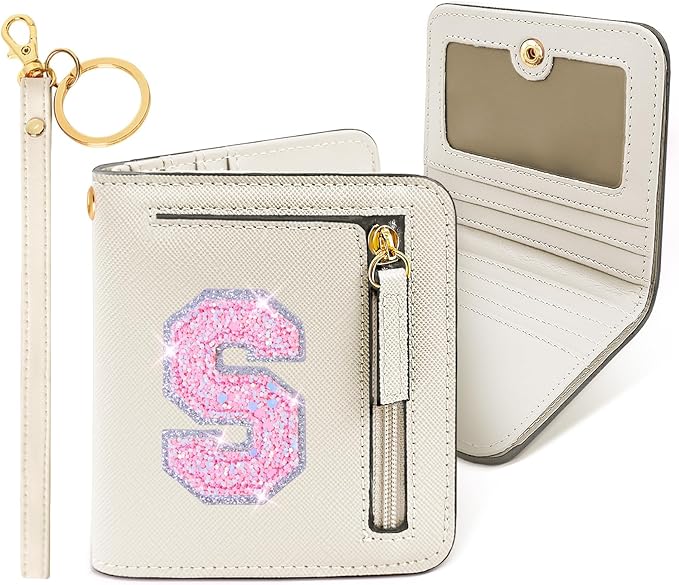 COSHAYSOO Initial RFID Wallet Small Monogrammed Letter Birthday Christmas Gifts for Preteen Tween Teen Girls Age 5 6 7 8 9 10 11 12 13 14 15 Year Old Preppy Cute Girly Stuff Travel Things Cream S