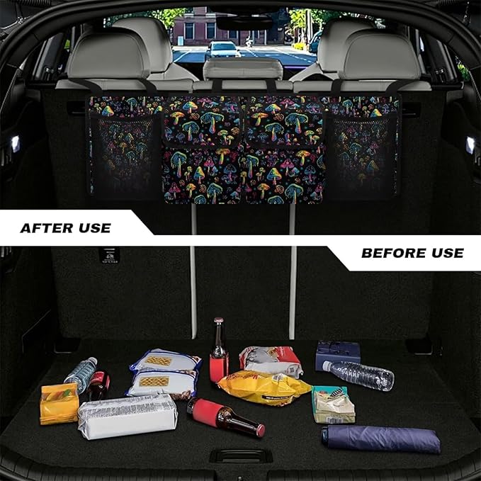 Mushroom Car Trunk Organizer,Capacity Car Organizer SUV, Hanging Car Storage Organizer with Lids,Space Saving for SUVs,Trucks,Van,Car Interior Accessories(Black)