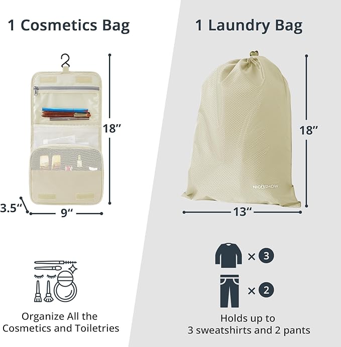 Compression Packing Cubes 8 Set, Compressible Space-Saving Packing Cubes for Travel - Compression Bags, Luggage Organizer, Travel Essentials for Women, Beige