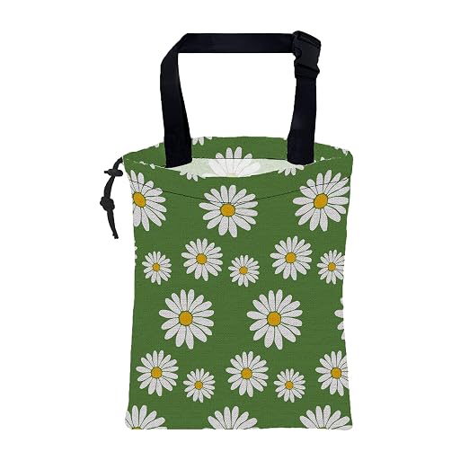 Car Trash Bag Green Daisy Flowers Spring Hanging Drawstring Car Organizer and Storage Bag with Adjustable Buckle Canvas Garbage Bin for Back Seat or Hanging Headrest Car Decor Road Trip Essentials