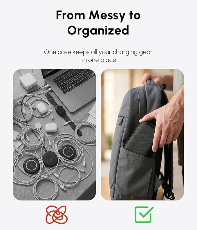 Portable Charger Case Compatible with Hicober 3 in 1 Wireless Charging Station, 1680D Oxford Charger Organizer Travel Case for Foldable Charging Pad, Adapter and Cable - Matte Black