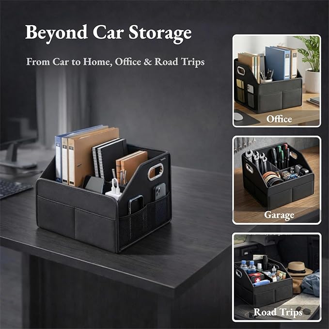 Car Storage Organizer – Compact PU Leather Bin for Trunk, Front Seat, Back Seat & Car Floor