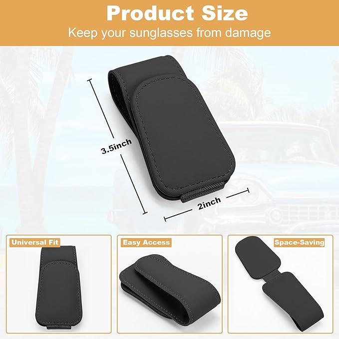 2 Packs Sunglass Holder for Car, Magnetic Leather Car Sunglass Holder, Visor Sunglasses Holder Clip, Sunglasses Clip for Car Visor, Sunglass Holder for Different Size Eyeglasses (Black)