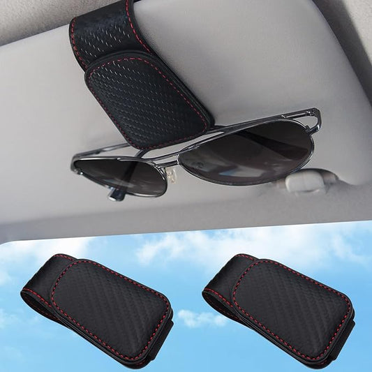 TCJJ Sunglasses Holders for Car Visor,Car Magnetic Glasses Holder Leather Sunglasses Clip and Ticket Card Clip Suitable for Car Interior Visor and Different Size Eyeglasses(Carbon Fiber/2)