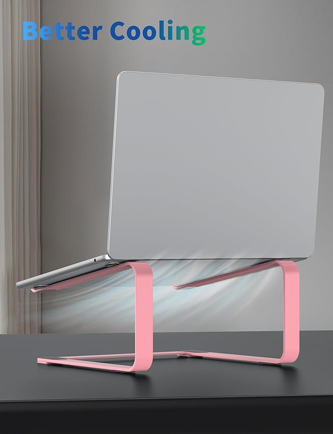 SOUNDANCE Laptop Stand for Desk, Ergonomic Metal Computer Riser for 12-17.3 Inch Laptops, Heavy Duty Stable Desktop Holder, Improves Eye Level & Workspace Organization, Pink