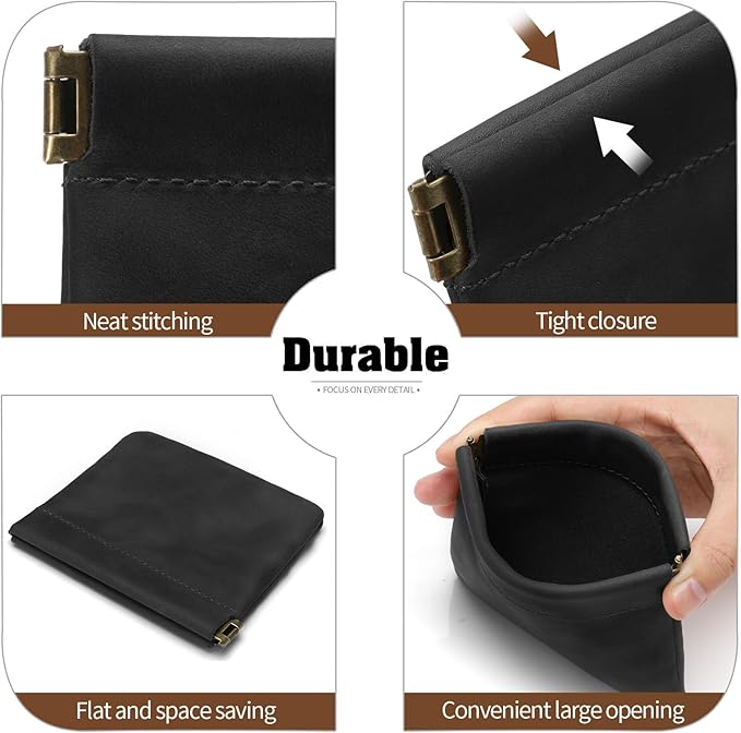 Jack&Chris Mini Coin Purse, Genuine Leather Small Coin Wallet, Leather Squeeze Coin Purse Pouch Change Holder For Men & Women, JC309