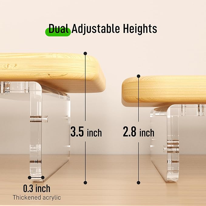 AFOOYO Bamboo Monitor Stand Riser, 31.5In Desk Organizer, Adjustable Arylic Feet Computer Monitor Stand, Desk Shelf for Office
