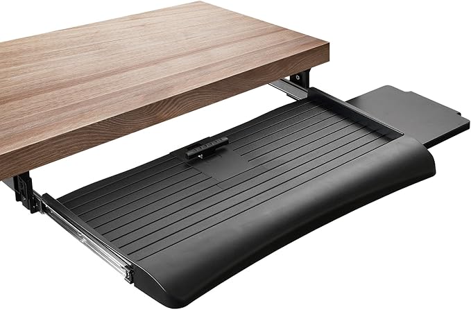 Mount-It! Keyboard Tray Under Desk with Adjustable Mouse Platform – Easy-Glide Sliding Drawer Under Desk Slide Out – Ergonomic Under Key Board Shelf for Office, Gaming, and Workstations