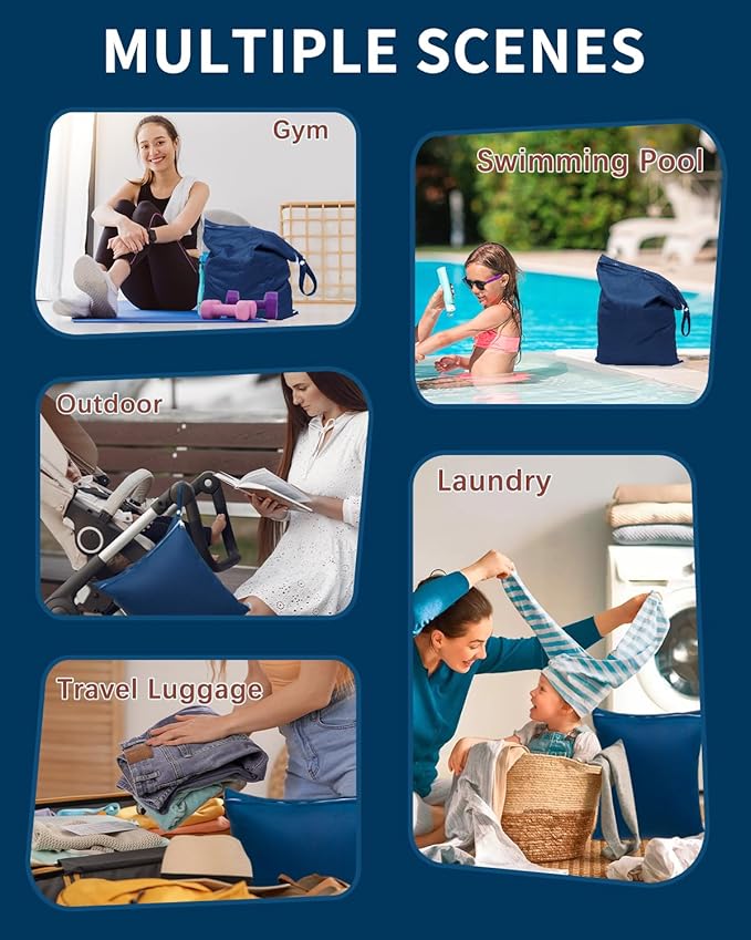 babygoal Travel Laundry Bags 2 Pack, Ideal for Travel, Gym and Swimming-Washable Waterproof Wet Dry Bags for Dirty Clothes, Bathing Suits and Swimsuits(olive green and lake blue)